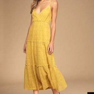 Summer Travels Yellow Lace Tiered Maxi Dress - Lulus, New w/ Tags